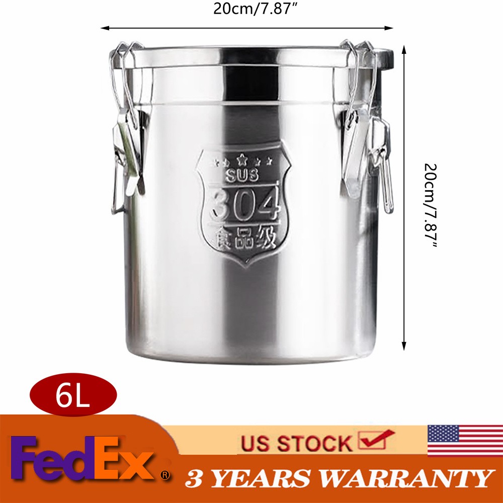 6 L Stainless Steel Airtight Canister, 1.3Gal Canisters Container with Lids HOT!
