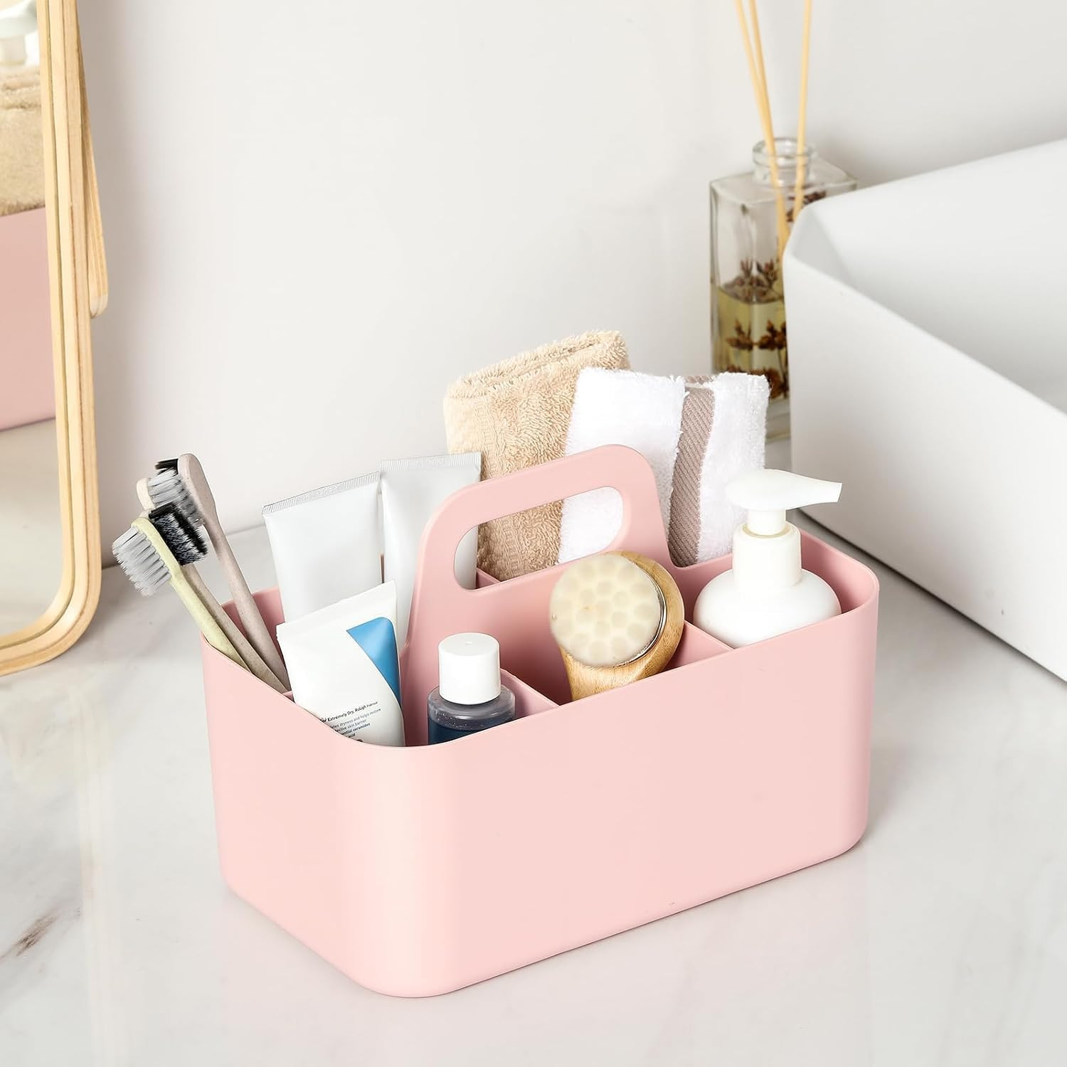 Multiuse Caddy Organizer with Handle, Portable Divided Plastic Tote Bin - Art Cr