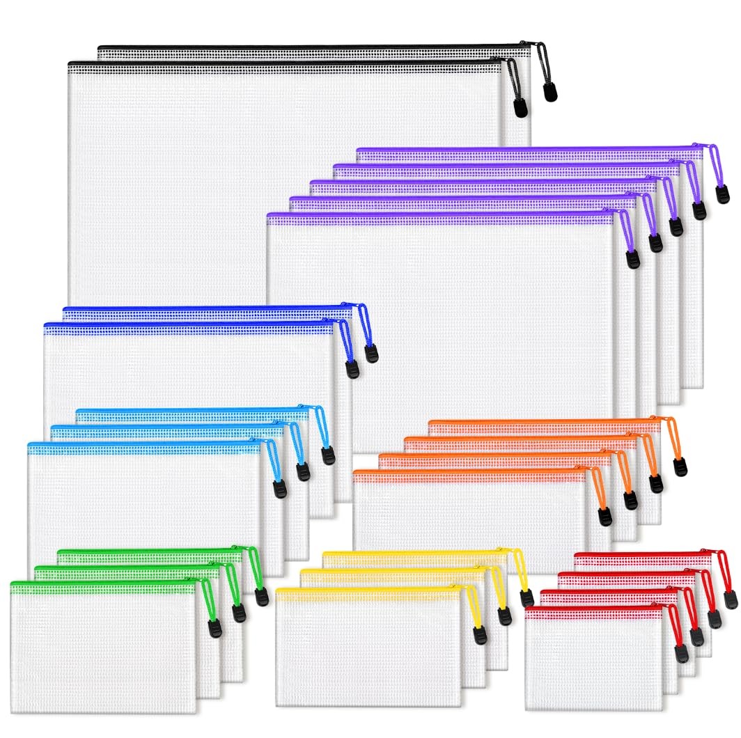 26pcs Mesh Zipper Pouch Bags, 8 Sizes Plastic Zippered Storage Bags for Organ...