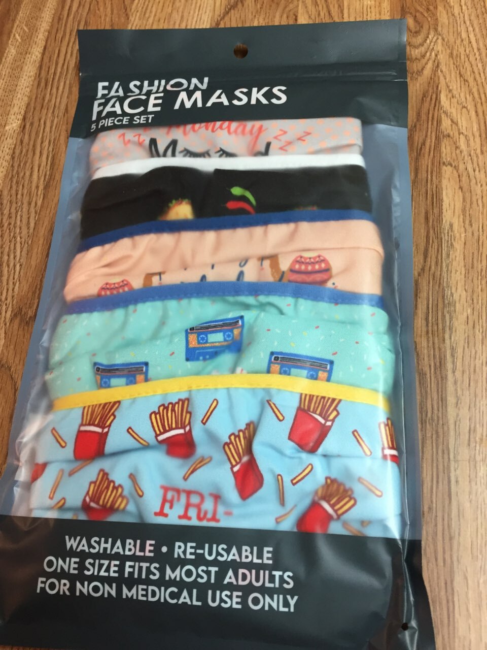 5-Pack Face Mask Reusable Washable Masks Fashion Men taco tuesday fri yay happy
