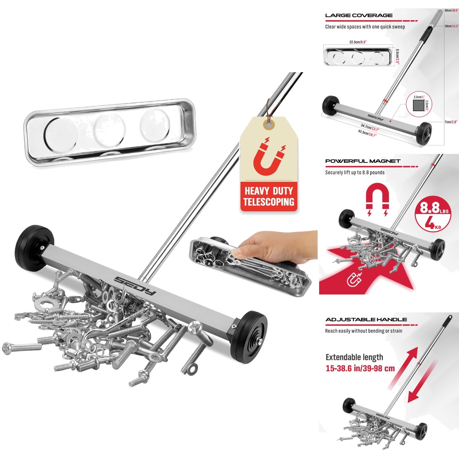 Heavy-Duty 17-Inch Magnet Roller with Telescoping Handle: Ideal for Workshops