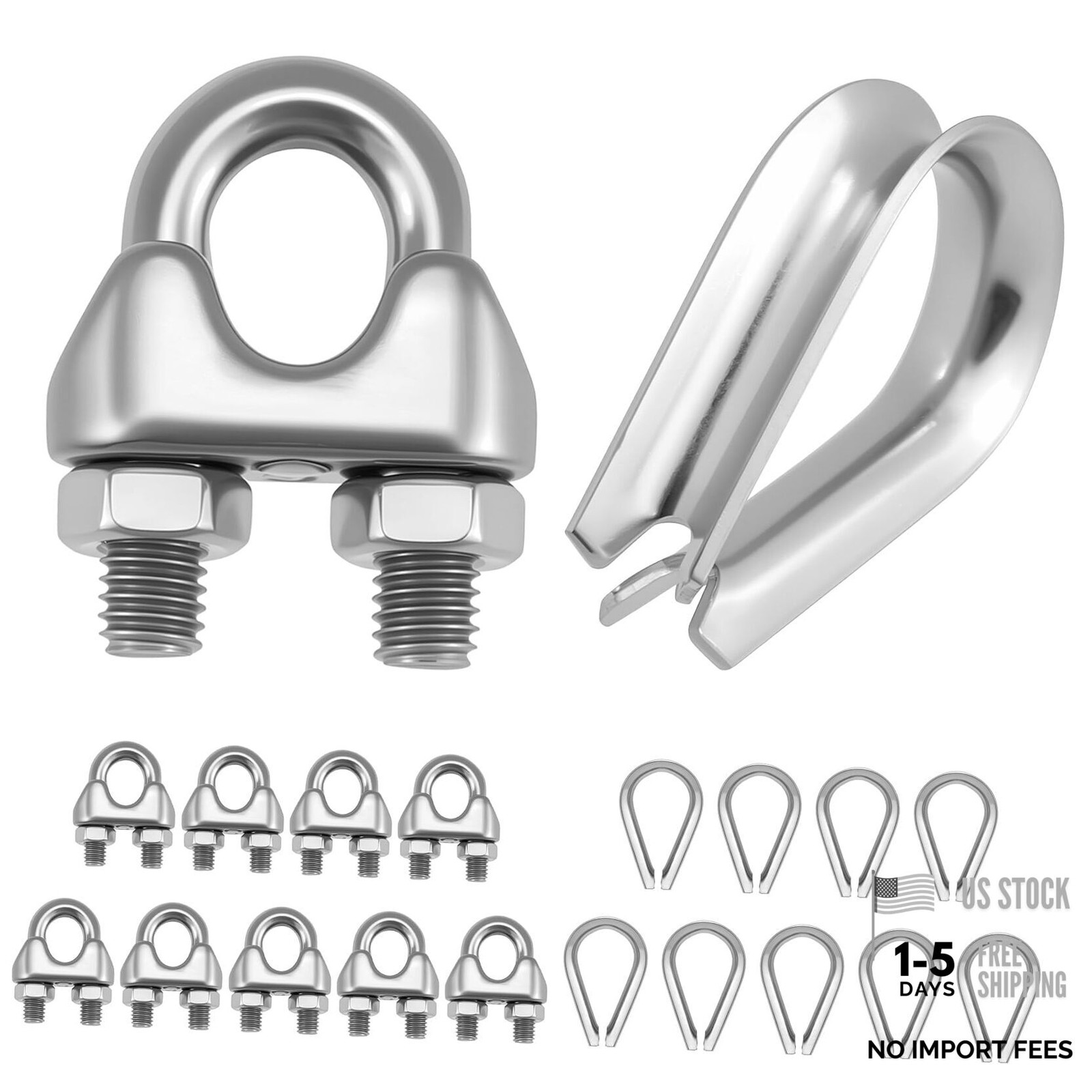 20Pcs 1/8 Inch Stainless Steel Wire Rope Clamps, Heavy Duty U Bolt Saddle M3