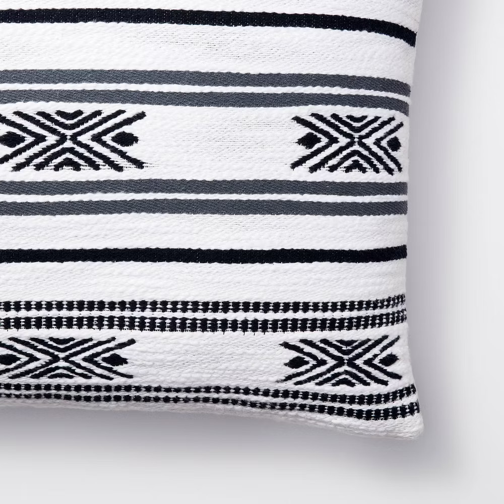 Oversized Oblong Woven Stripe Decorative Throw Pillow Ivory/Slate Blue -