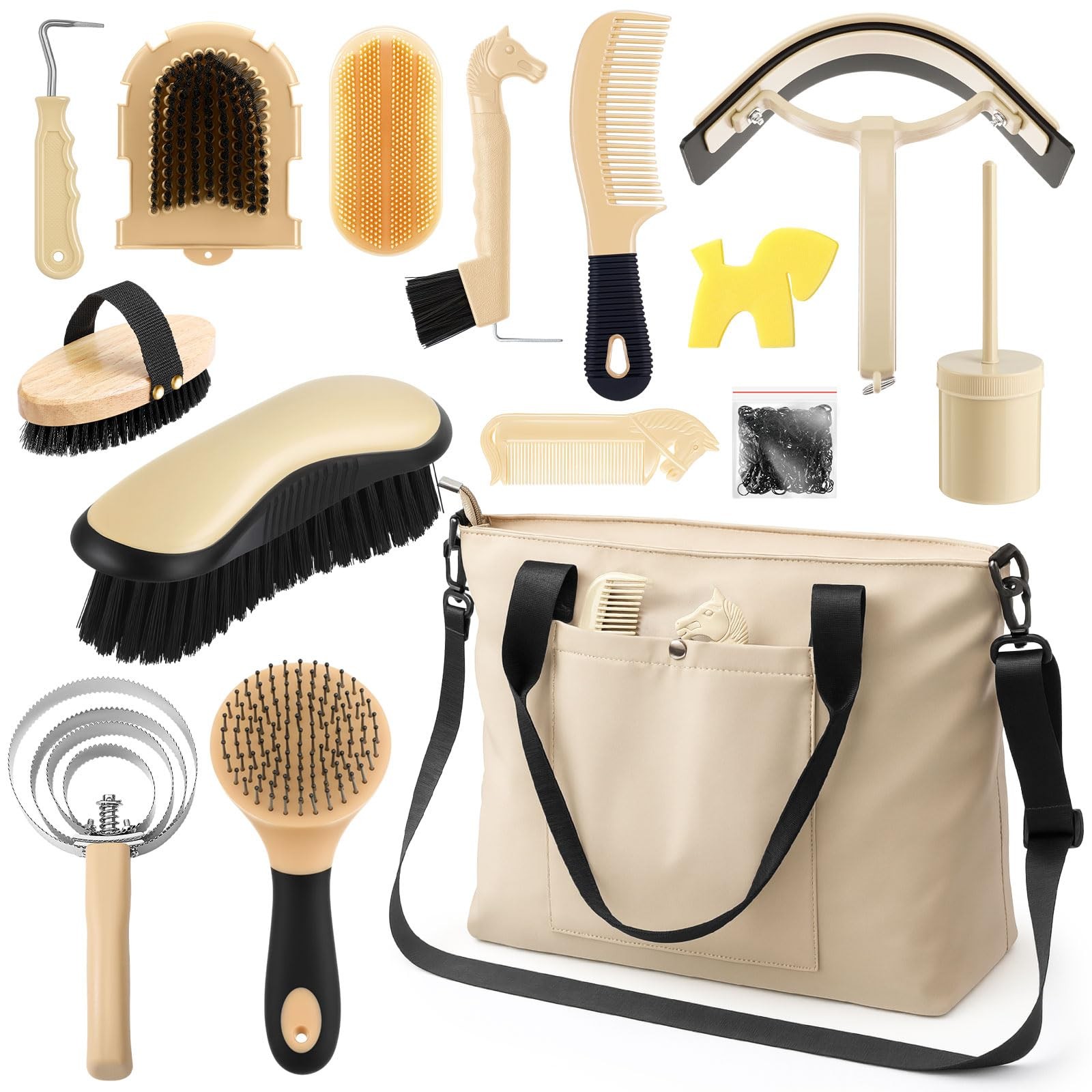 15 Pieces Horse Grooming Kit with Organizer Tote Bag Tack Room Supplies Horse...