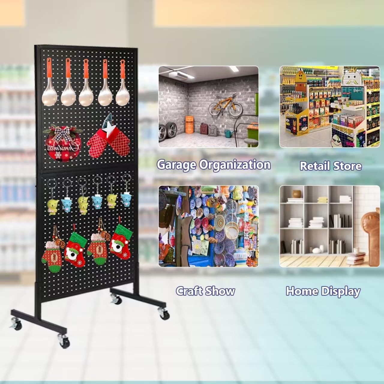 NectaCol 2'x 5' Standing Pegboard Display with TBase, Pegboard Display Stand ...