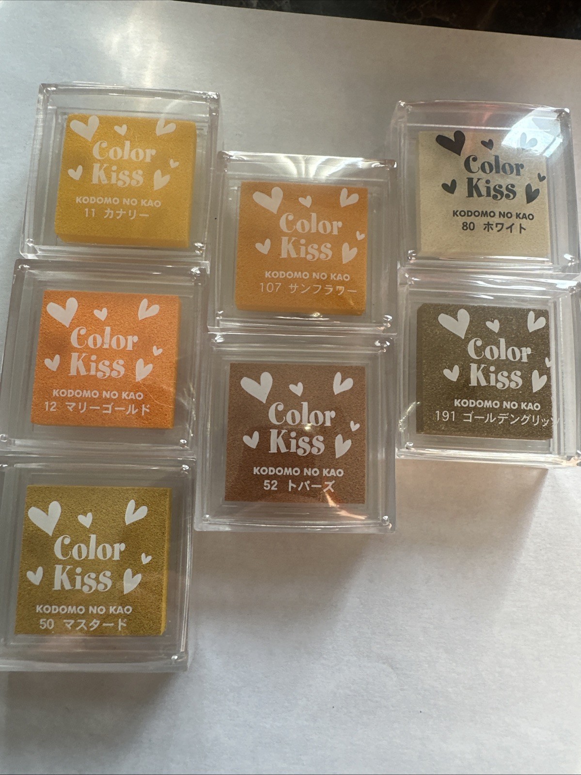 7x Kodomo No Kao Color Kiss Stamp Ink Pads for Crafts, Paper Yellows And Gold