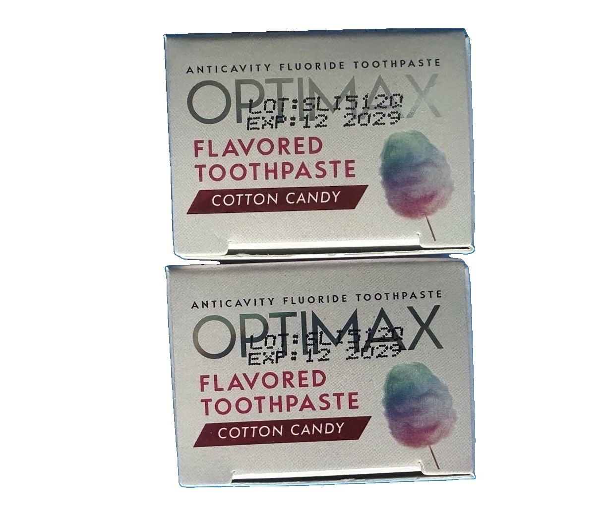 2x Lot Optimax Cotton Candy Flavored Toothpaste 2.8oz Ea. | Exp: 12/2029