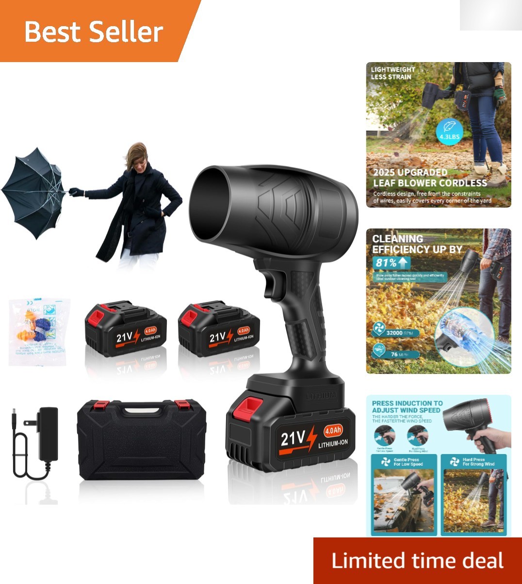 2025 Upgraded Leaf Blower with Dual 21V Batteries & Efficient Clean Technology