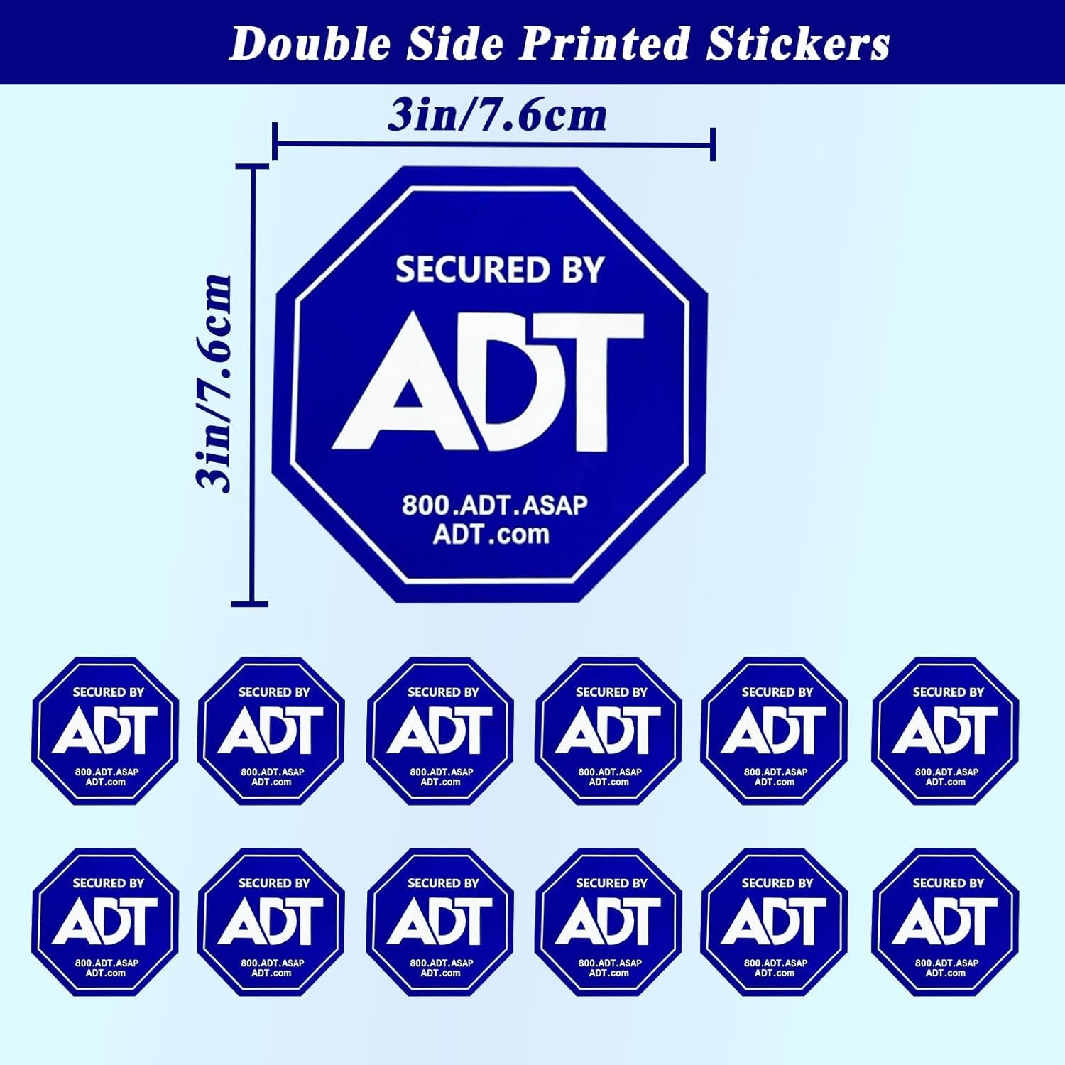 ADT Security Stickers - 12 Pack Double-Sided UV & Water Resistant Decals 3"x3