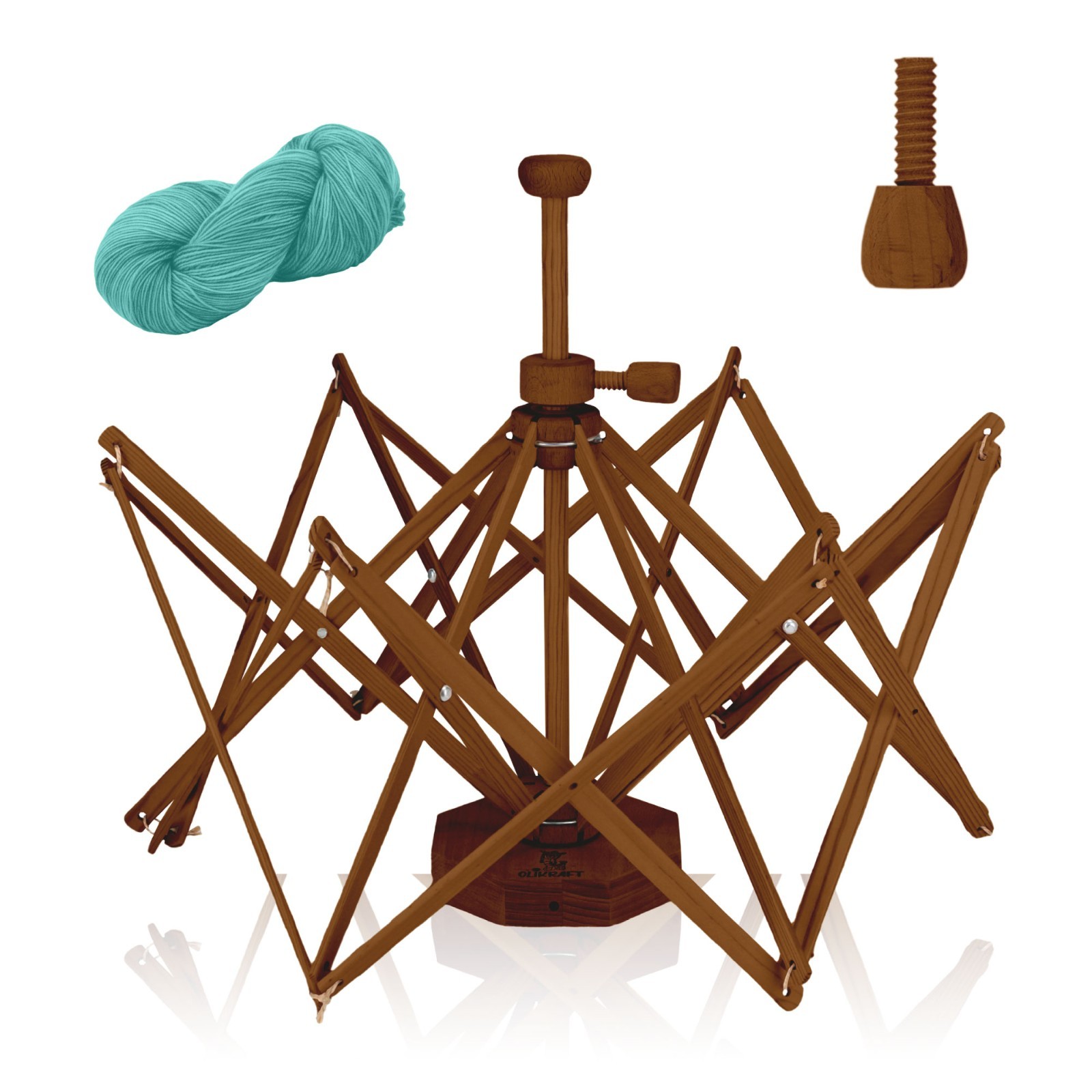 Olikraft Wooden Yarn Swift - Lightweight Reverse Yarn Umbrella (Brown)