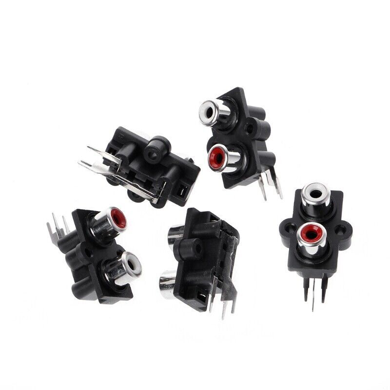 5pcs PCB Panel Mount 2 RCA Socket Female Jack Audio Connector Black 6pins USA
