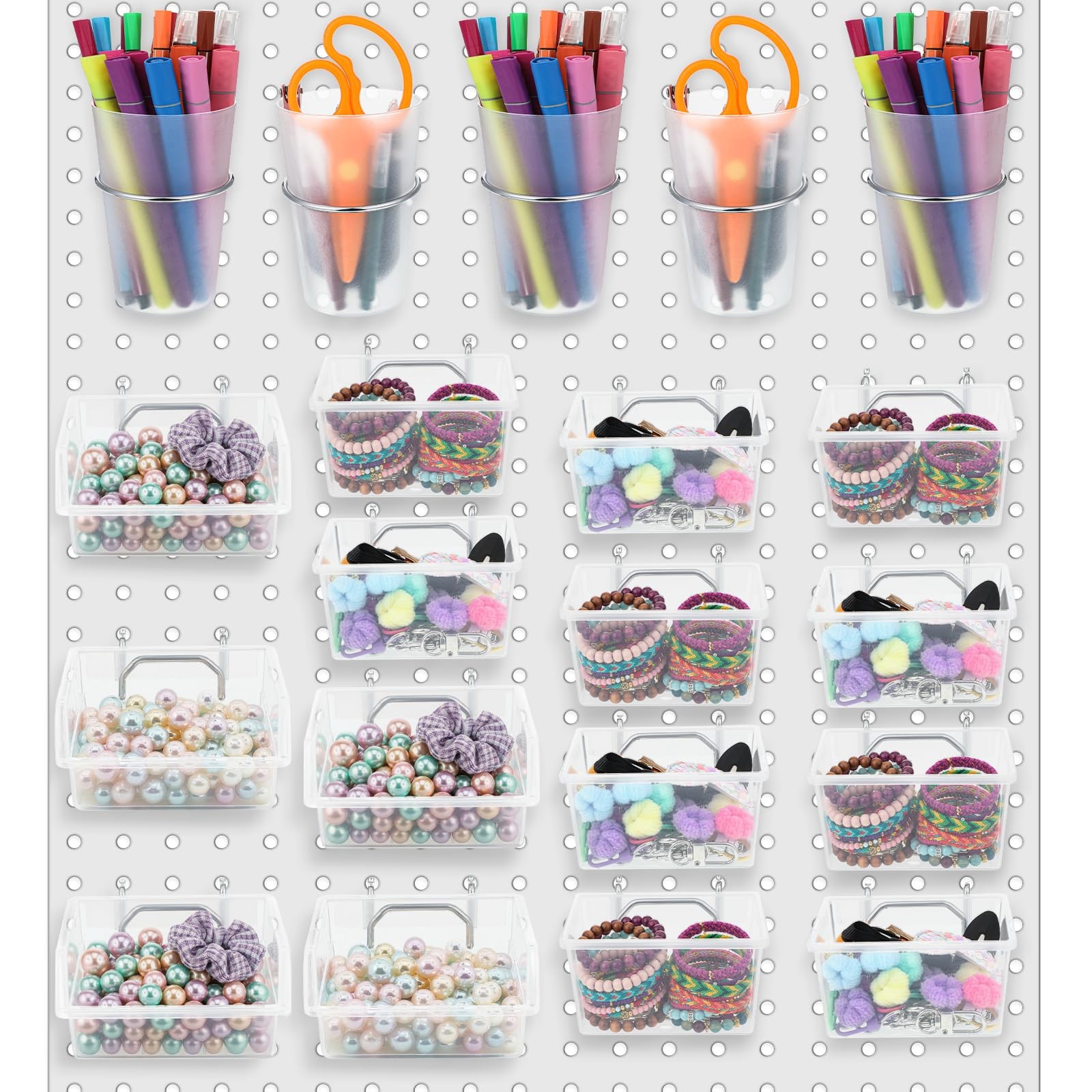 20 Pcs Pegboard Organizer Accessories Clear Peg Board Bins and Transparent
