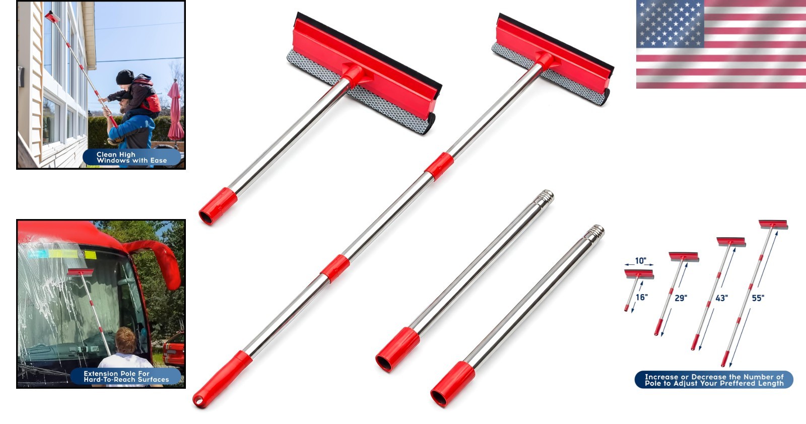 Compact Window Cleaning Kit: 2-in-1 Squeegee & Extension Pole for High Windows