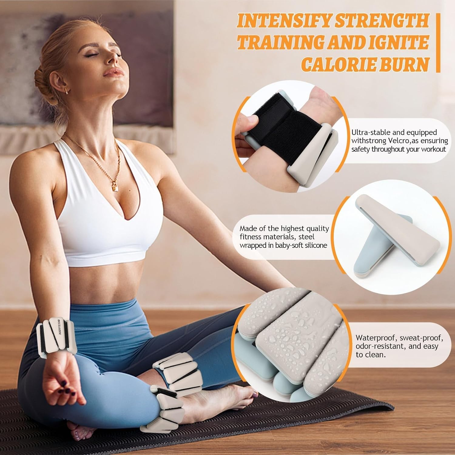 Ankle Weights Set 1-3lb Adjustable Wrist Weights for Workout (Pewter Beige,2 Lb)