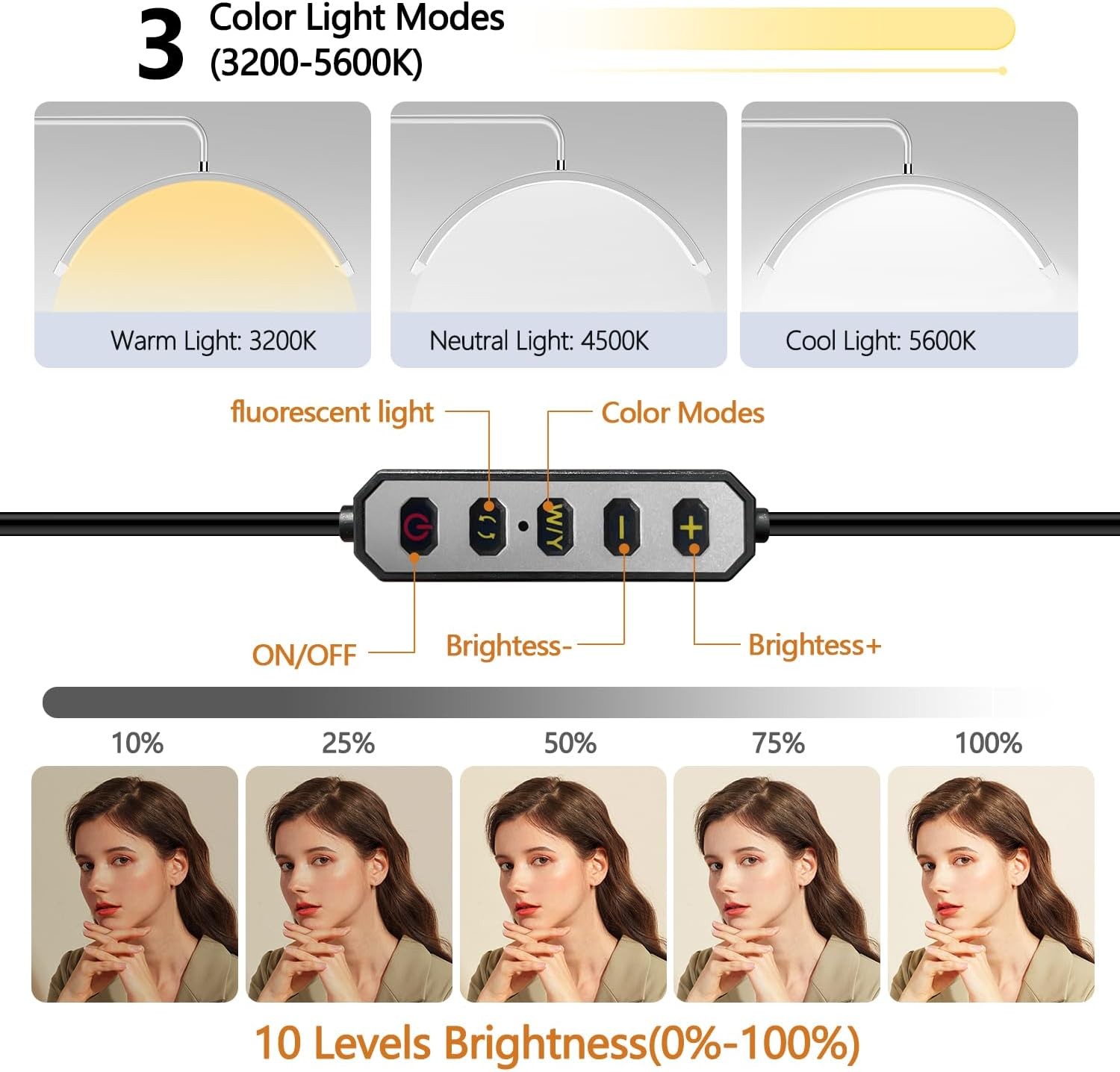 Lash Light for Eyelash Tech-Esthetician Ring Lantern, Half Moon Light