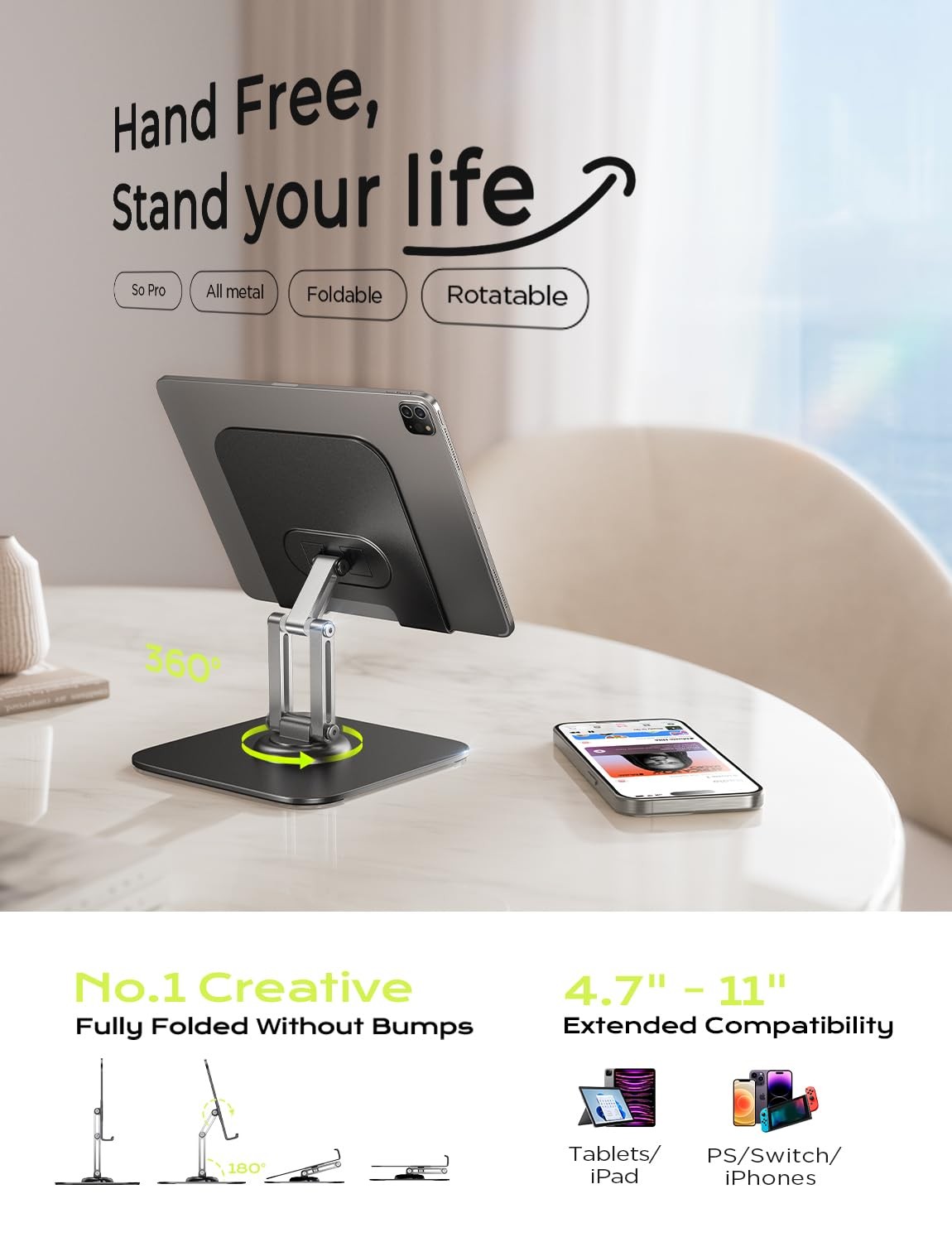 LISEN for iPad Stand Holder Adjustable Tablet Extra larger, Black