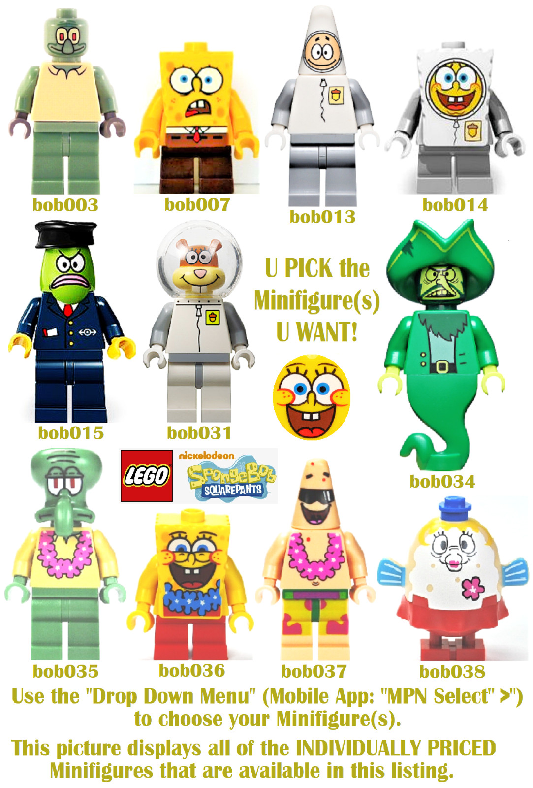Genuine LEGO U Pick SPONGEBOB SQUAREPANTS Minifigures **NEW**