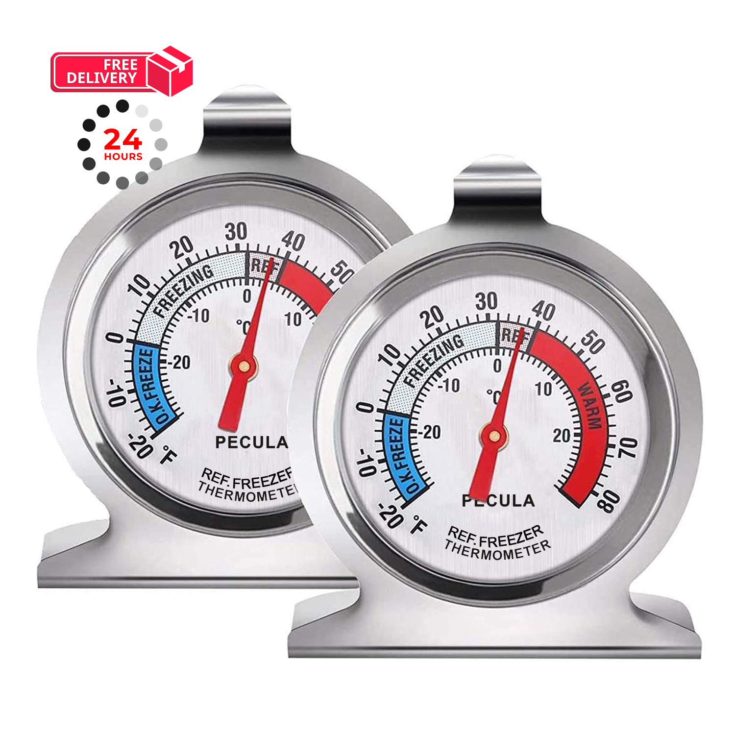 2 Pack Refrigerator Thermometer, 30-30°C/20-80°F, Classic 2pack, Blue,Red