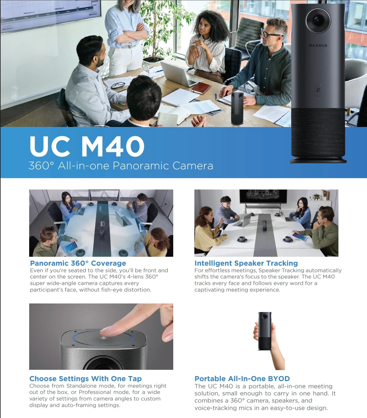 MAXHUB UC M40 360-Degree Smart Camera, 180 360 Portrait Auto track USB-C