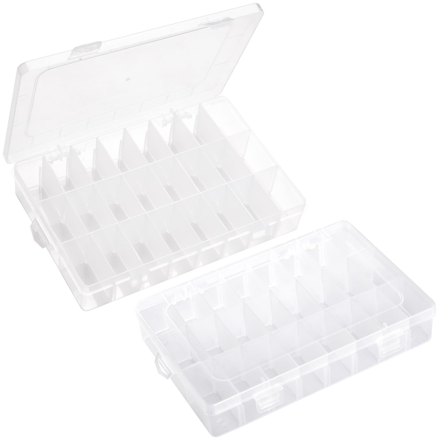 2 Pack 24 Grids Plastic Storage Box Clear Organizing Containers with Adjustab...