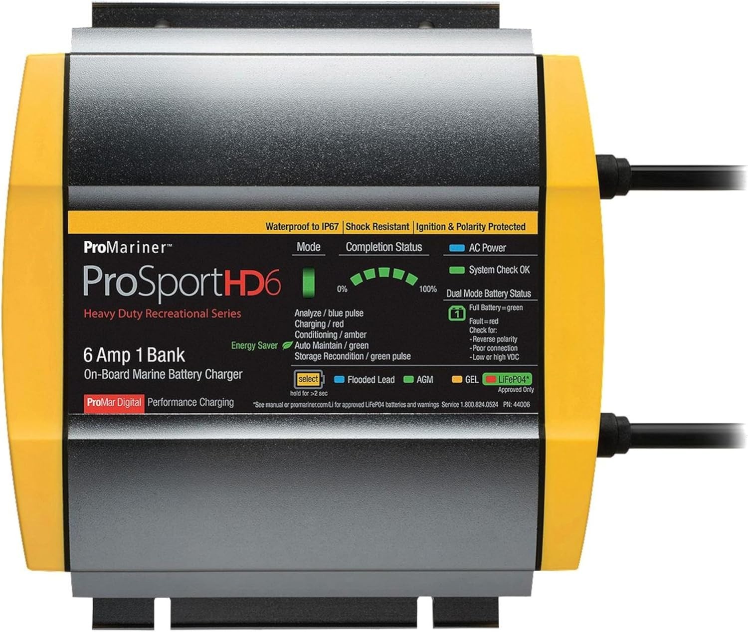 ProMariner 44006 ProSport HD Waterproof Marine Battery Charger 6 Amp,1Bank 46909
