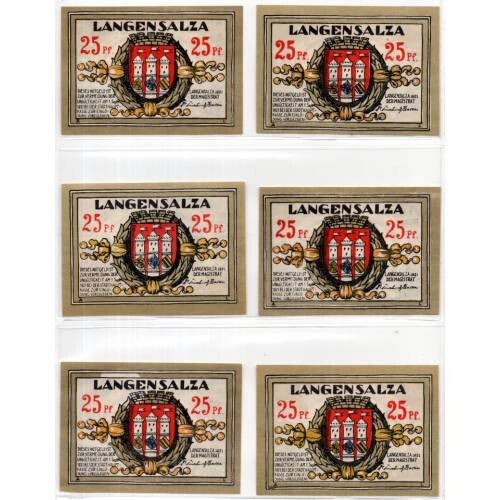 1921 Germany Langensalza Notgeld Set of 6 Notes (517)