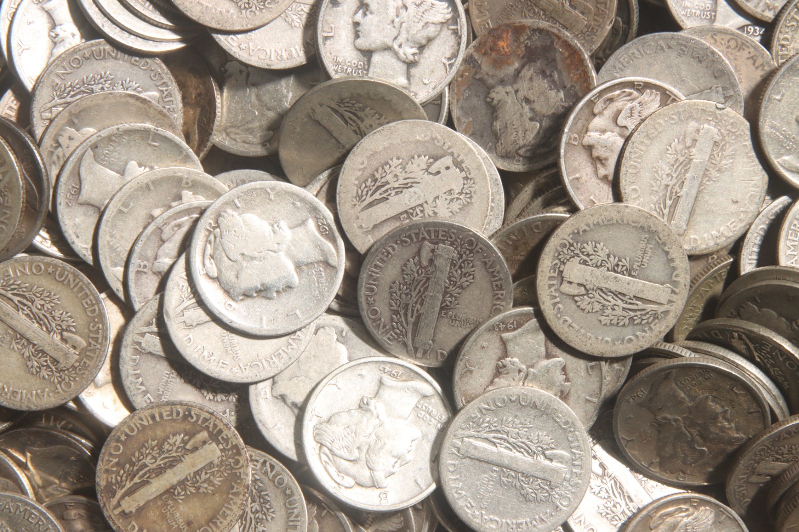 Mercury Dime Roll (50 Coins) 90% Silver "WORN/DAMAGED" Lot E87