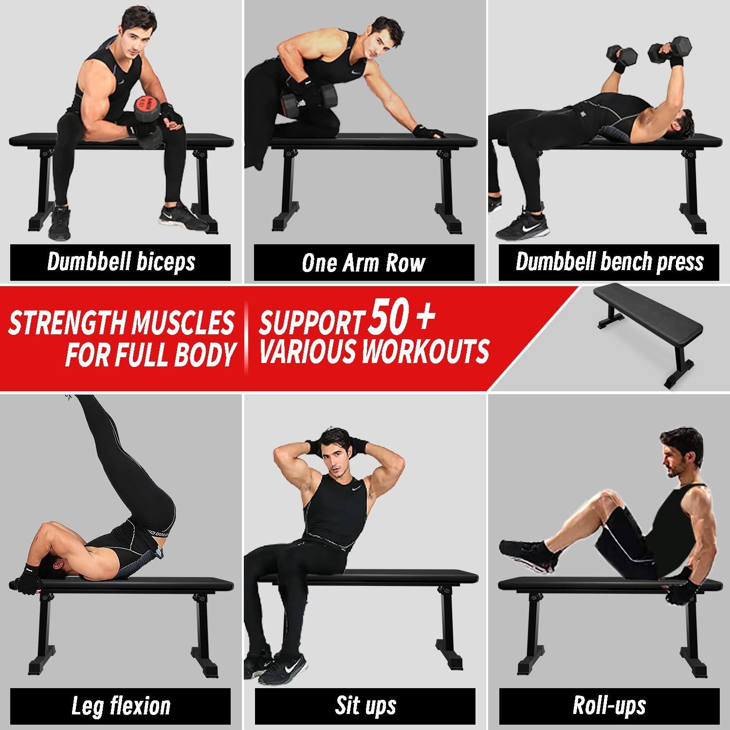 Houbos Flat Bench, Flat Weight Workout Exercise Bench Easy,Assembly,Foldaway ...
