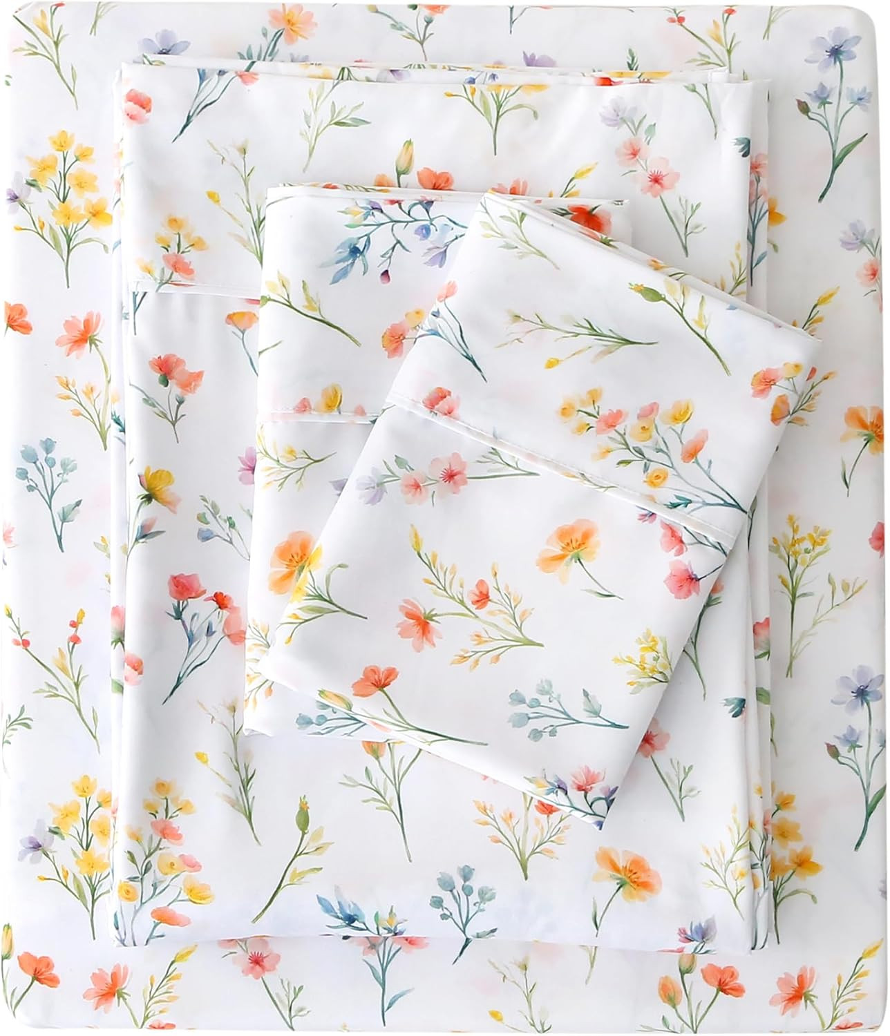 Floral Queen Sheet Set - 4 Piece Vintage Botanical Flower and Leaves Patterned B