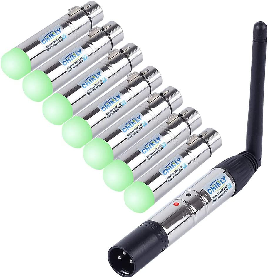 DMX Wireless,  8Pcs 2.4G DMX 512 1 Male Transmitter & 7 Female Receivers Short V