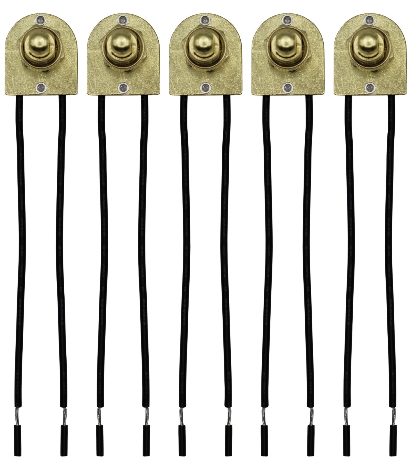 5 Pack of Metal Push On/Off Switches, single circuit, 3A-120V, 6" Stripped Wires