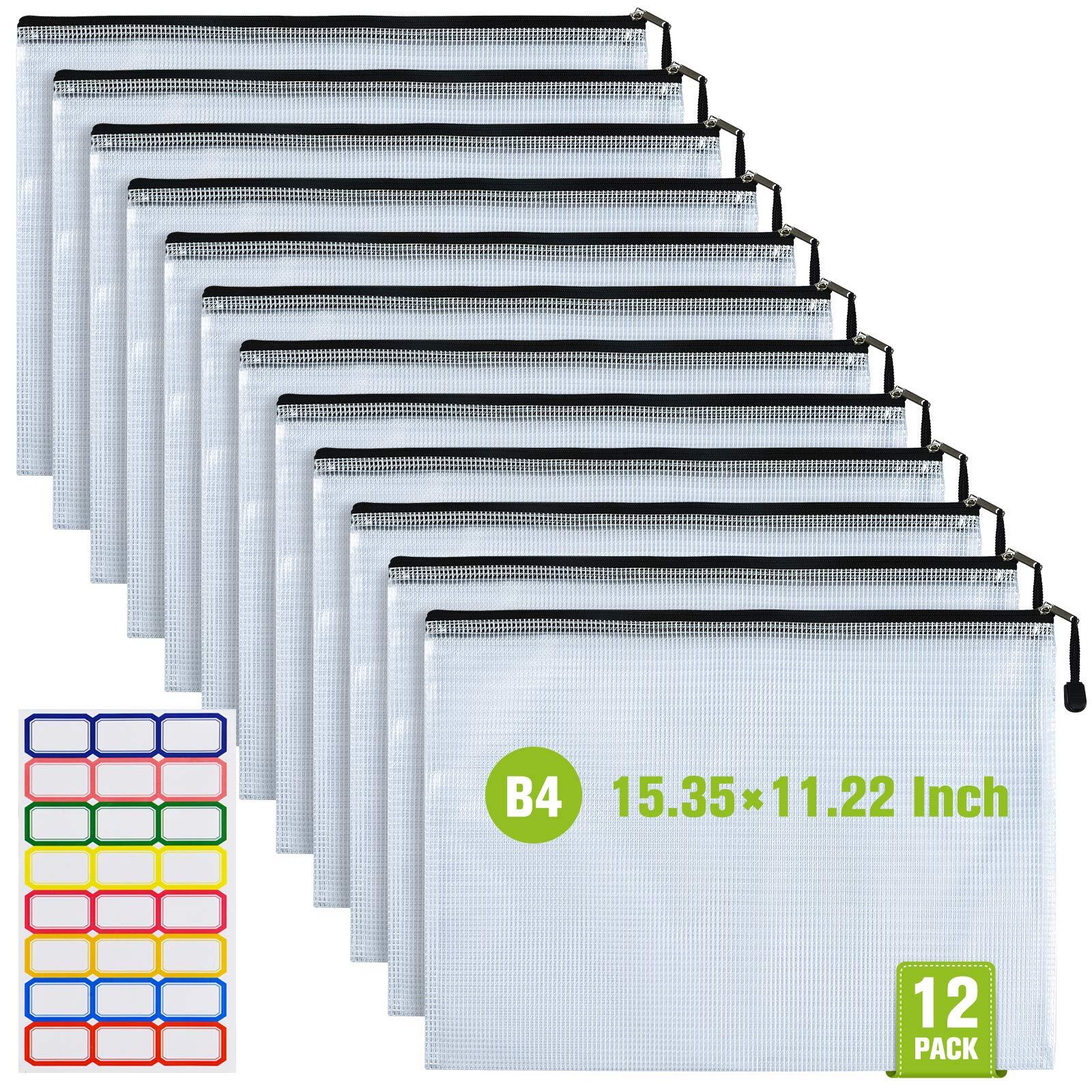 12 Pcs Plastic Mesh Zip File Bags Waterproof Tear-Resistant Document File Fol...