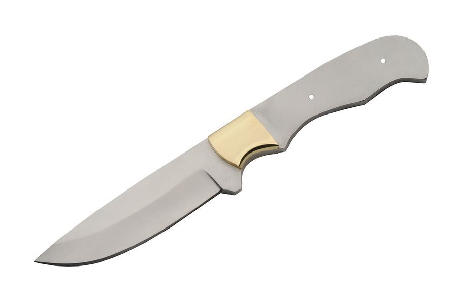 Fixed-Blade Knife Blank | Stainless Steel 4in Straight Back Blade Brass Bolster