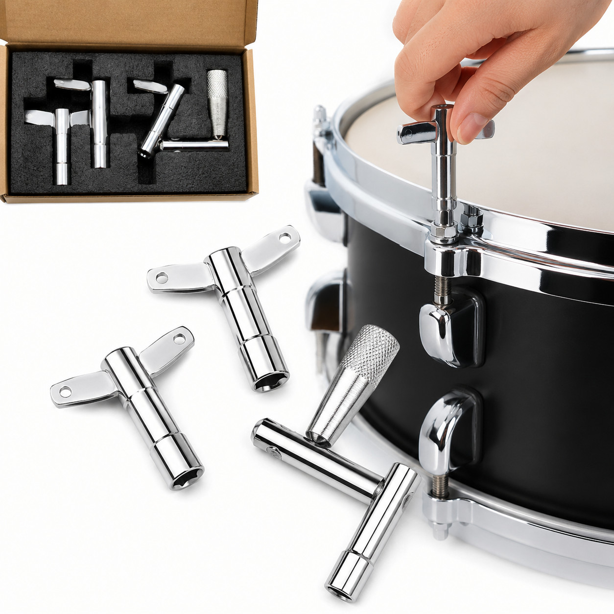 Drum Key Set 4pc Speed Drum Key Universal 1/4 Tuning Tool Chrome Steel Tool