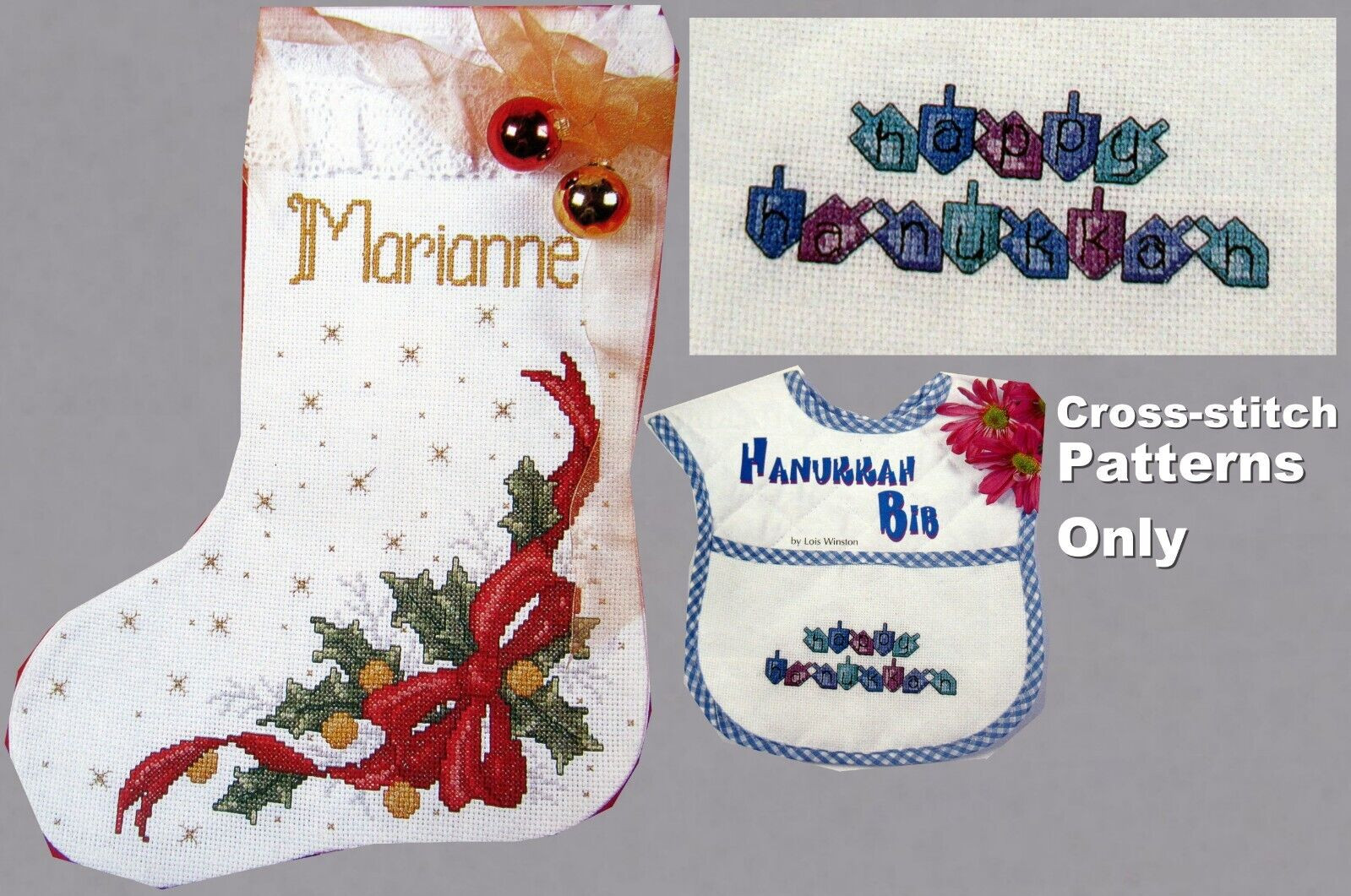 Victorian Stocking Design Happy Hanukkah CROSS STITCH PATTERNS