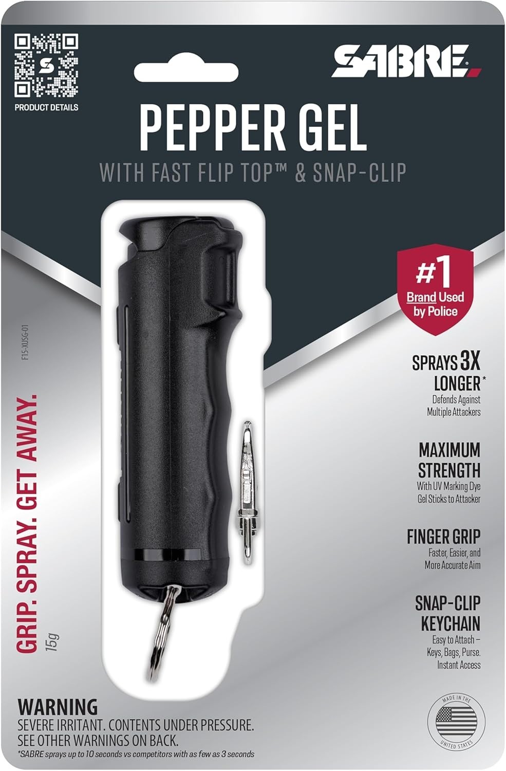 Sabre Pepper Gel with Snap-Clip Keychain - Maximum Strength & Fast Access