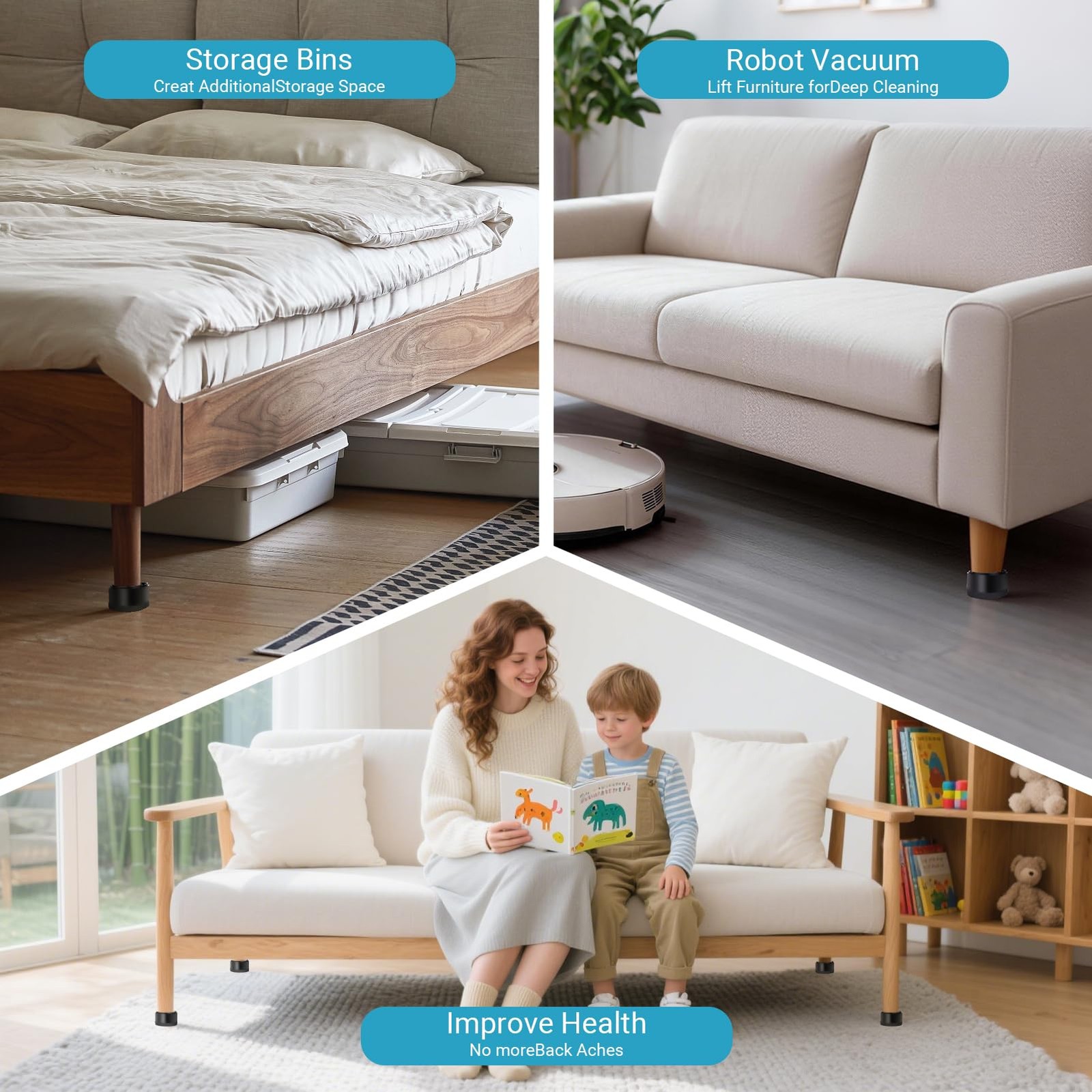 Heavy Duty Round Stackable Bed Furniture Risers Adjustable Pads 1 Inch 8 PCS
