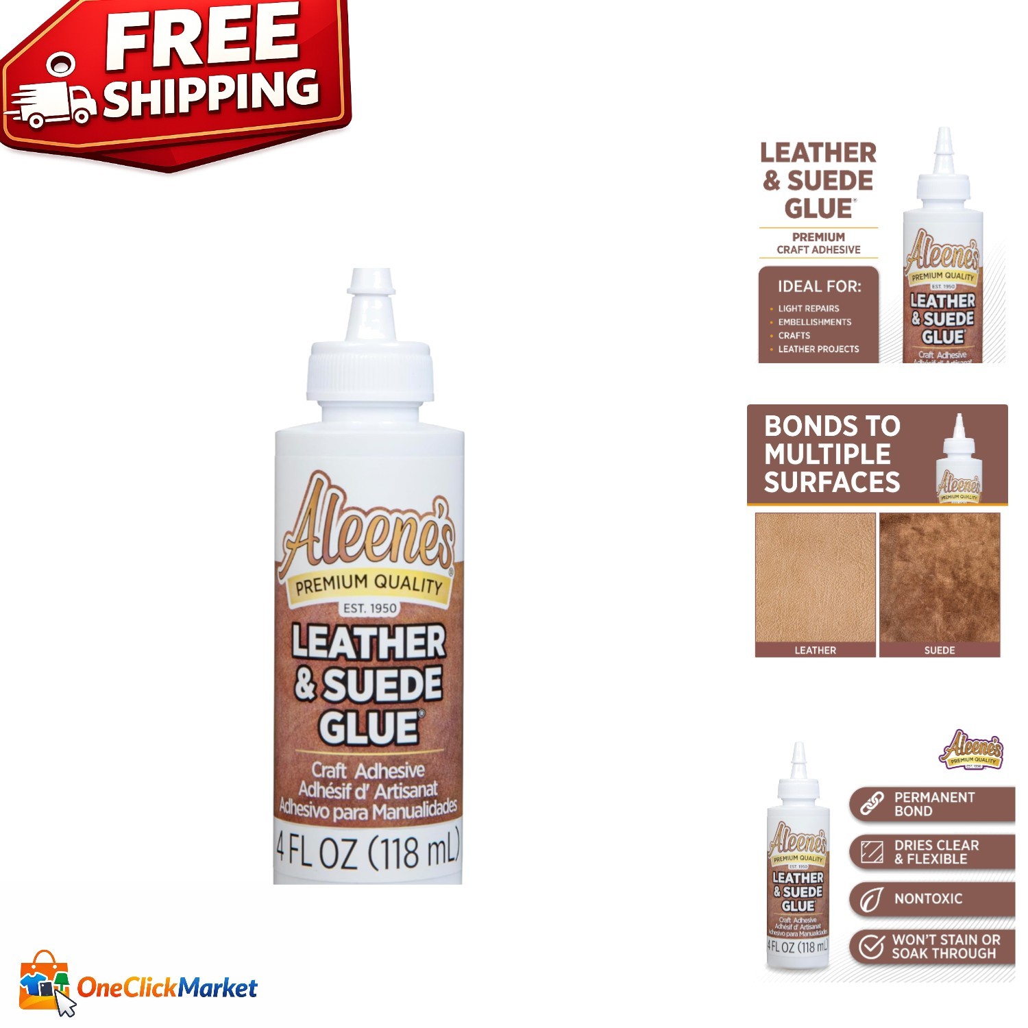 Nontoxic Leather & Suede Adhesive - Perfect for Embellishments & Light Repairs