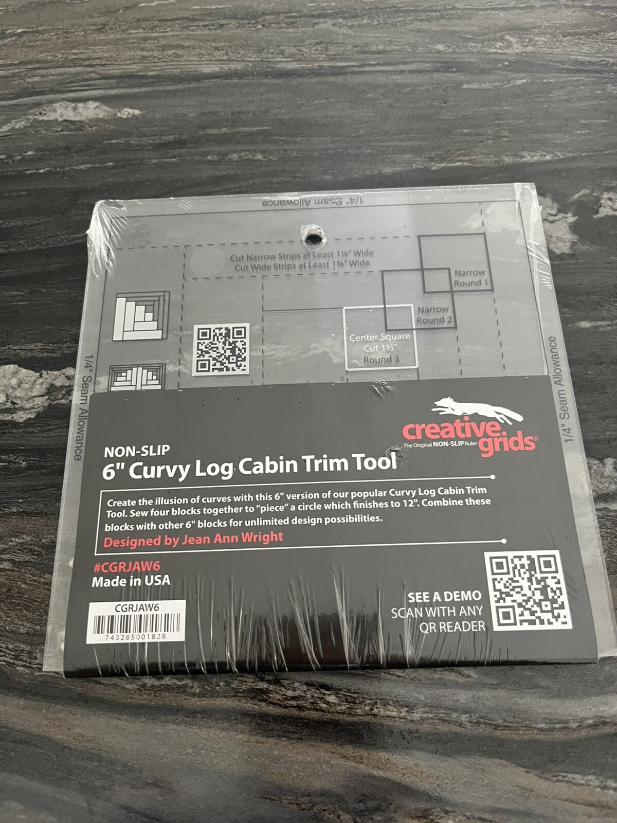 Creative Grids -- Curvy Log Cabin Trim Tool 6in Finished Blocks Quilt Ruler
