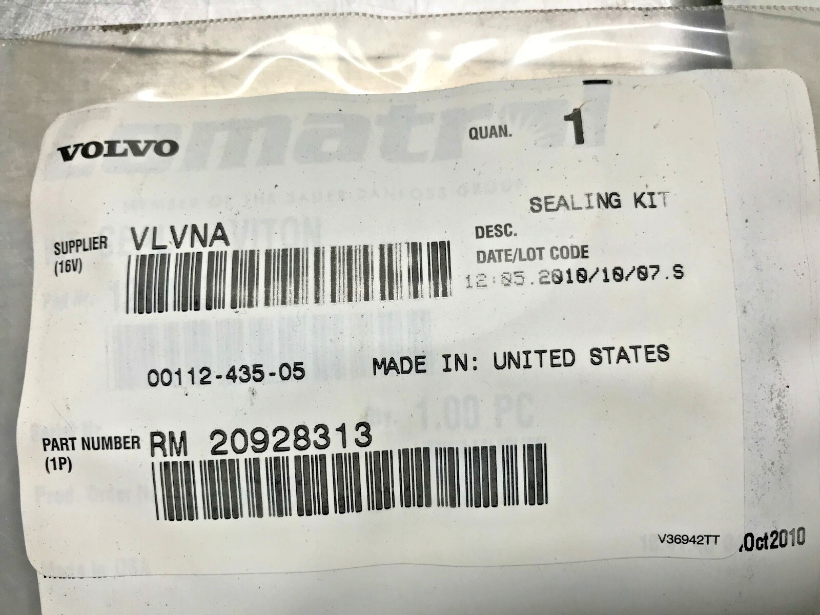 20928313  GENUINE OEM  VOLVO  SEALING KIT  Ingersoll Rand  RM20928313