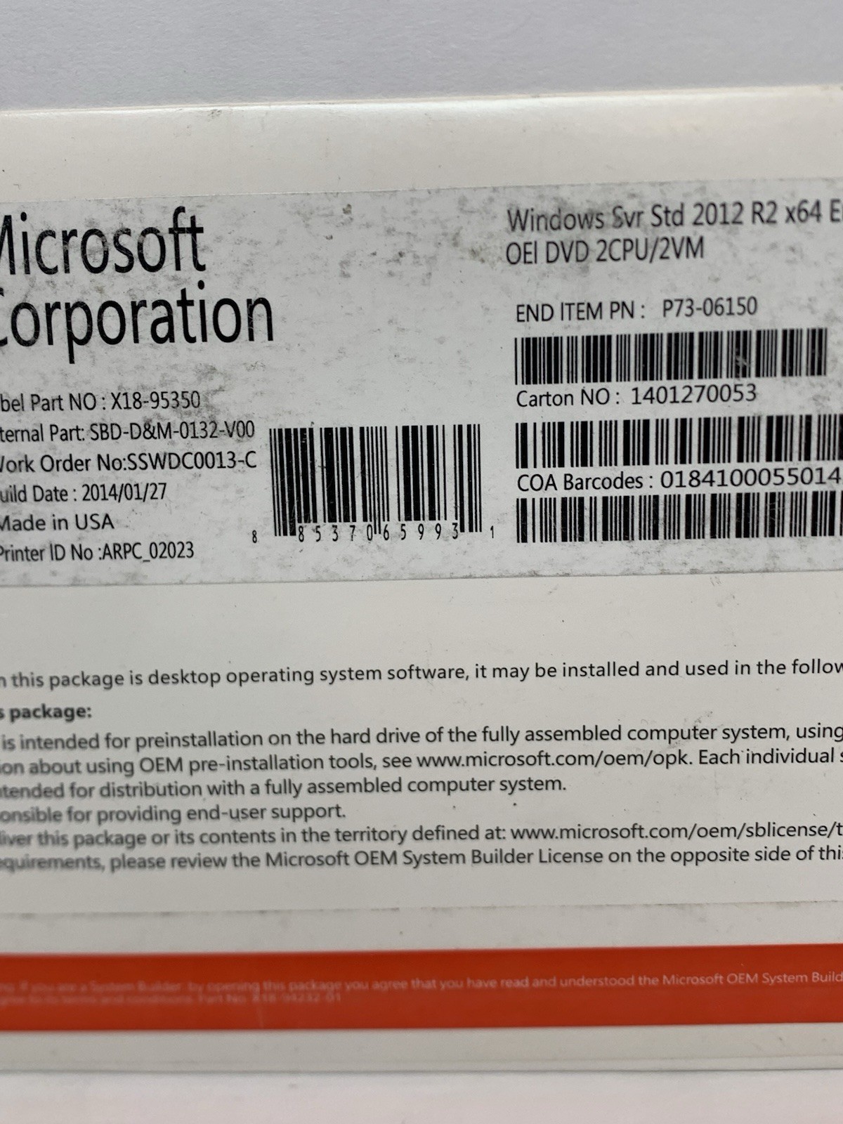 Microsoft Windows Svr Std 2012 R2 x64 English 1pk ~ New & Sealed