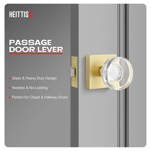Door Knob,Round Glass Door Knobs Interior Modern Classic 1 Pack Gold Passage