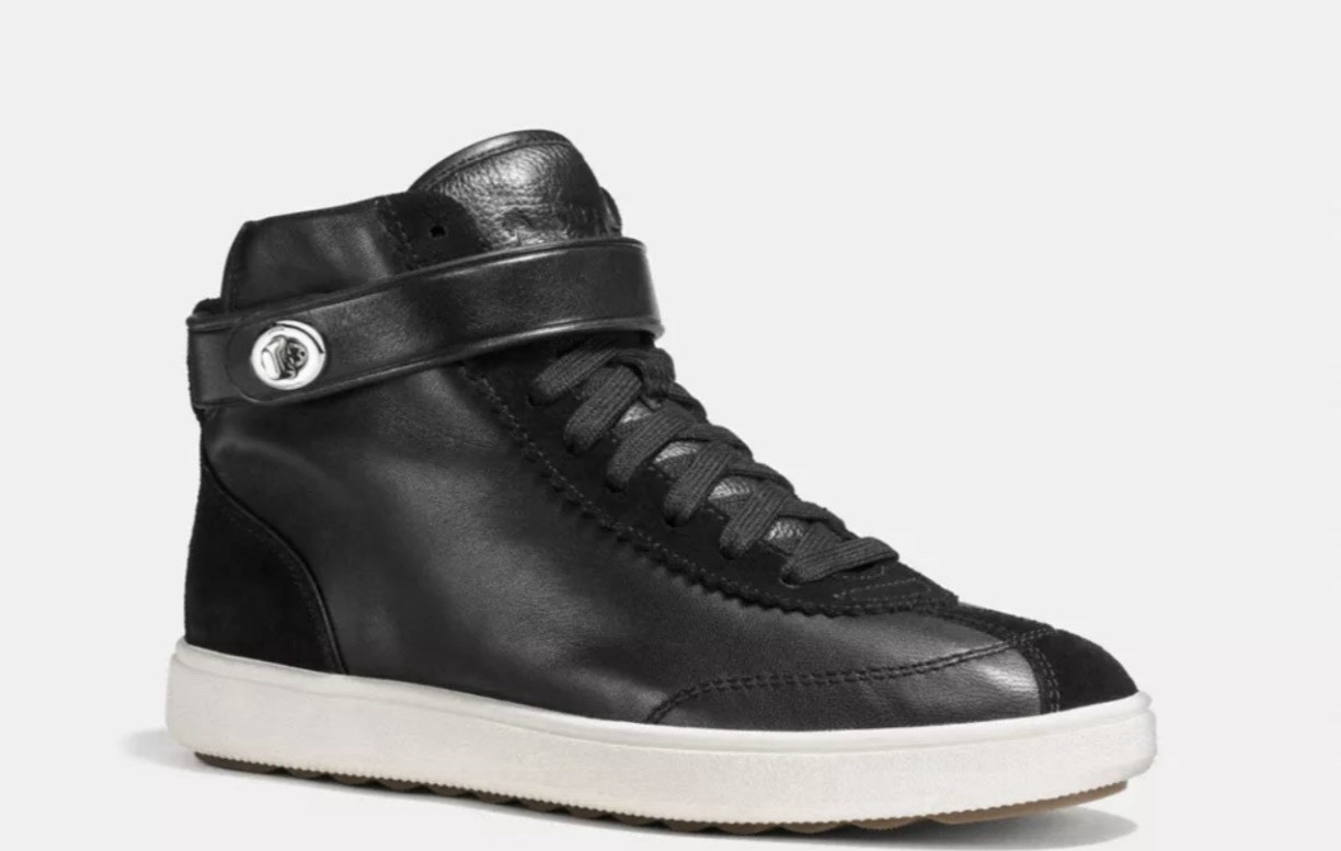Coach Women Size 7.5M Sheep Nappa Suede High Top Sneakers Shoes Black C213