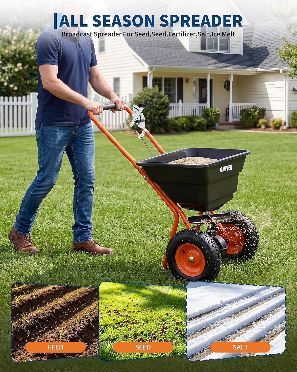 80 lbs Load 12FT Push Walk Behind Broadcast Spreader Fertilizer Seed Spreading