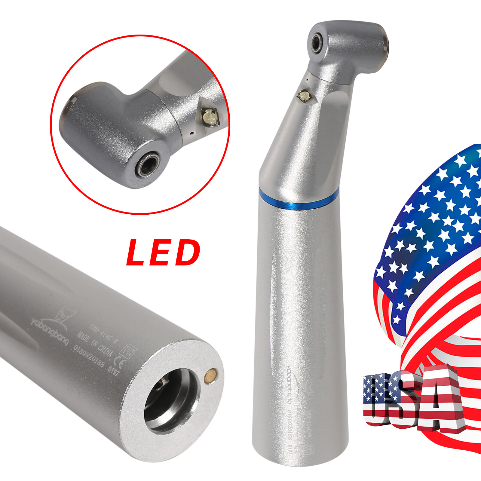 USA Dental Inner LED E-generator Low Speed Contra Angle Handpiece Push Button YH