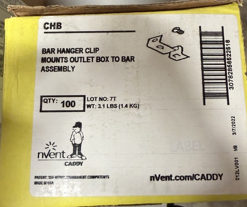 100/box Caddy CHB  Clip/screw, Mount Box To Bar, New Free Shipping