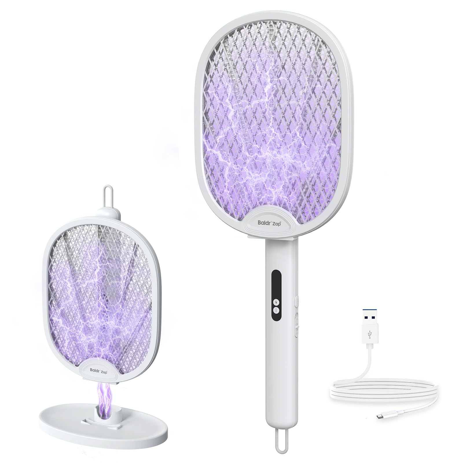 Fly Swatter Racket, Foldable 2 in 1 Bug Zapper 3000V Powerful Mosquito with P...