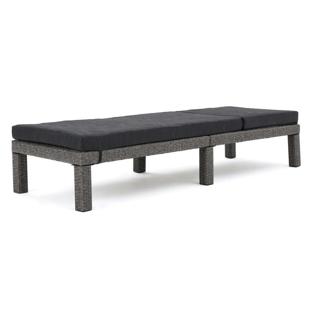 Outdoor Patio Chaise Lounge Cushion Waterproof in Modern Black PE Rattan, 77"