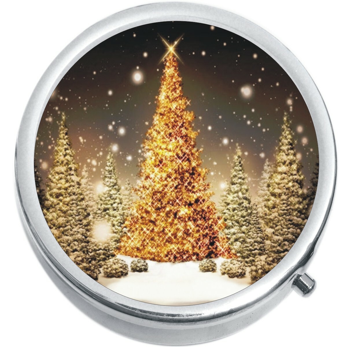 Gold Christmas Tree Medicine Vitamin Pill Box