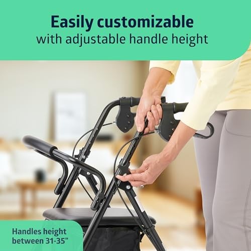 Medline Mobility Dependable Steel Rollator Walker, Black, 300 lb. Weight Capacit